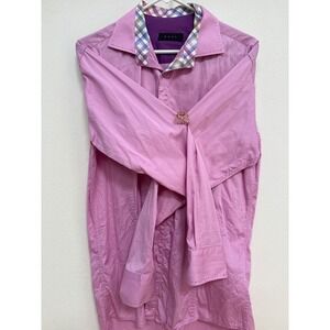 ENVY Mens Pink Cotton Satin Plaid Contrast Collar Button Down Shirt Turkey 51014